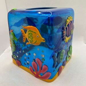 Tissue Kleenex Box Cover Holder, Acrylic, Marine Coral Ocean, Vintage